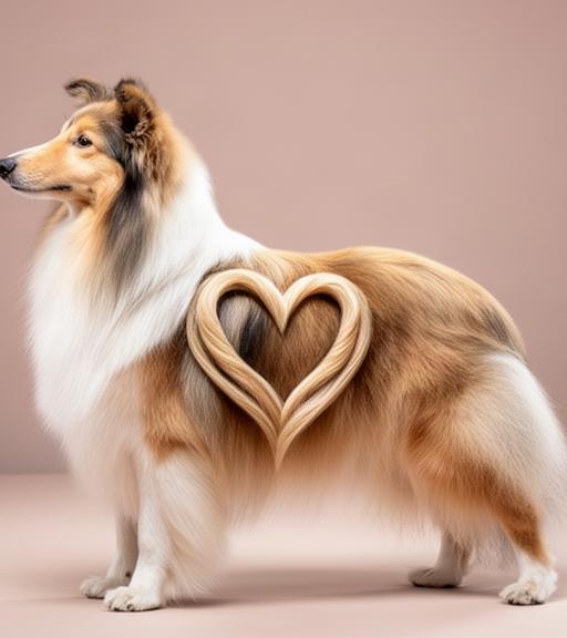 長毛ミックス犬の側面にハート型のスタイリングを施した写真